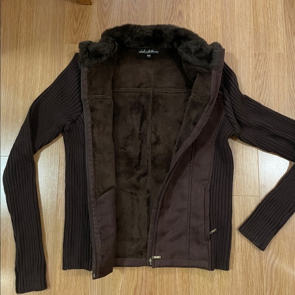 Vintage Y2K / 90s Faux Suede Knit Jacket Brown - M - Picture 6 of 16